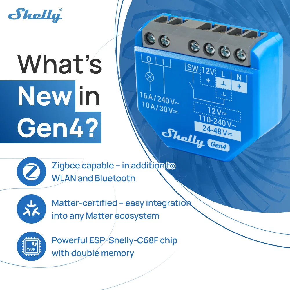 Shelly 1 Gen4 Zigbee Dry Contact Wifi Smart Switch Matter For