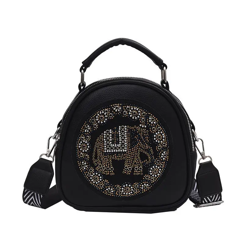 Vintage Fashion Shell Lock Diamond Elephant Bag Bags PU Leather Wide Strap Women Shoulder Crossbody Bag Women's Handbags Purses
