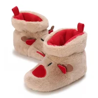 0-18Mionths Baby Girls Fleece Slippers Boots Soft Anti-Slip Xmas Booties Toddler Boys Winter Elk Deer Christmas Boots For Girls 3