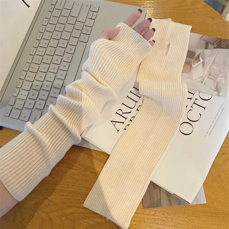 Y2K Women Knitted Fingerless Mittens Cosplay Anime Gloves Winter Arm Warmers, fingerless gloves, half finger gloves