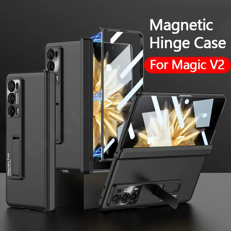 

GKK Магнитный шарнир ударопрочный чехол для Honor Magic V2 со стеклянной пленкой твердый пластиковый чехол для Honor Magic V2 чехол