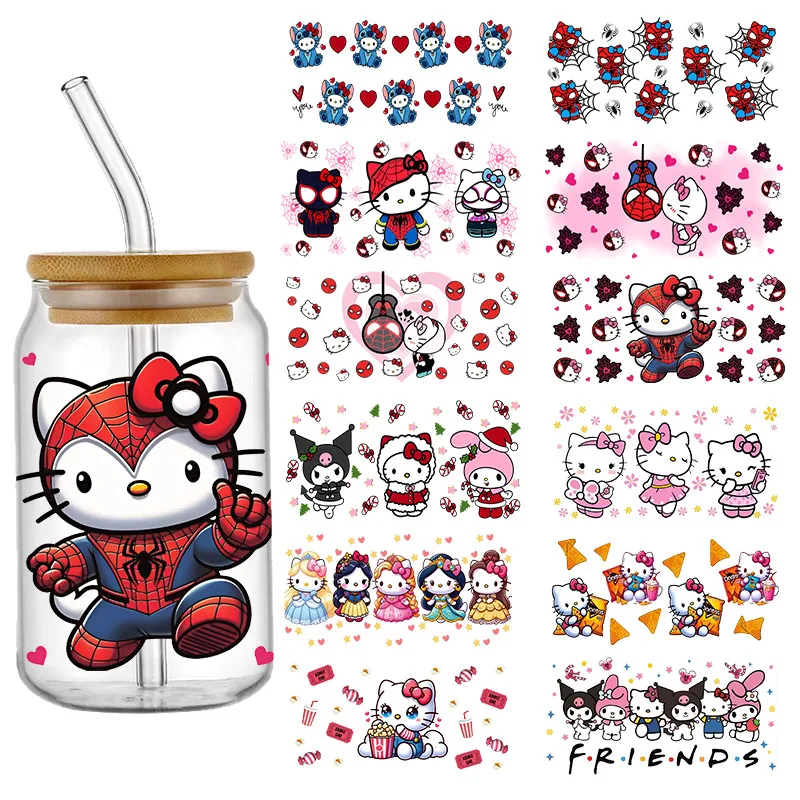 

Sanrio Hello Kitty Kuromi Disney Design UV DTF Sticker for 16ozCup Glass Wrap Transfer Sticker Label DIY Logo Self adhesive