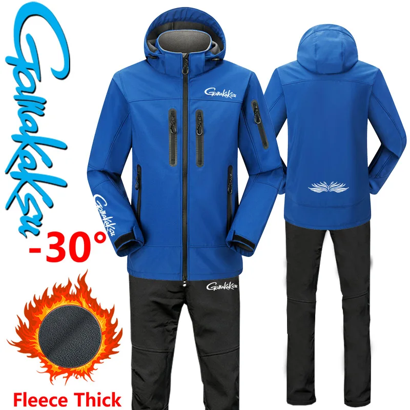 

2023 Winter Outdoor Sport Fleece Thick Fishing Pants Keep Warm Fishing Jacket Hiking Hunting Cashmere Trousers Men's Fishing Set