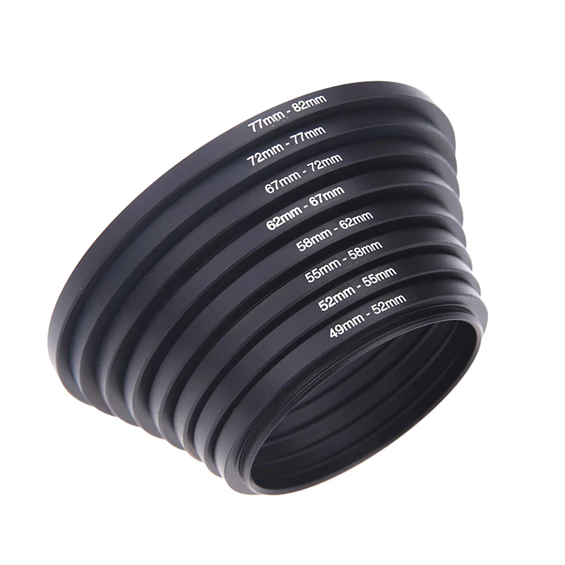 

37-49 49-52 52-55 55-58 58-62 62-67 67-72 72-77 77-82mm Metal Step Up Rings Lens Adapter Filter Set Aluminum Ring Universal Lens