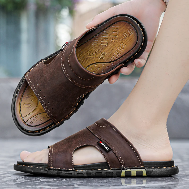 2025 Mens Slippers Summer Casual Shoes Beach Sandals Outdoor Slides Walking Comfort Leather Luxury Designer Fashion Lightweight