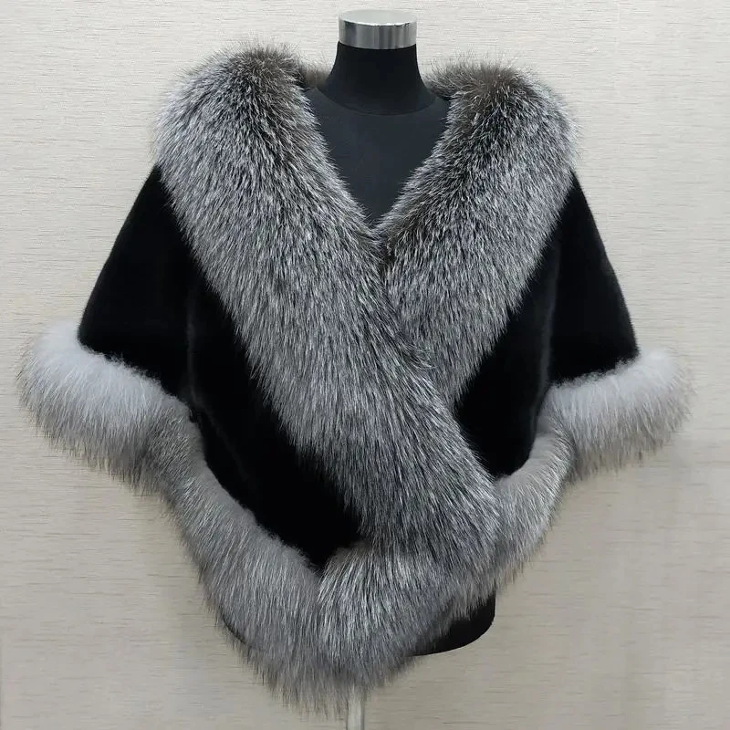 

Fur Shawl Women's 2023 Autumn Winter Fashion Imitation Mink Fox Fur Neck Cheongsam Cloak Thicken Warm Short Coat Female