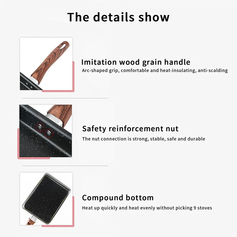 Japanese Tamagoyaki Flat Pan Traditional Egg Roll Frying Pan Non-Stick Meifashi Square Omelette Breakfast Cookware 5