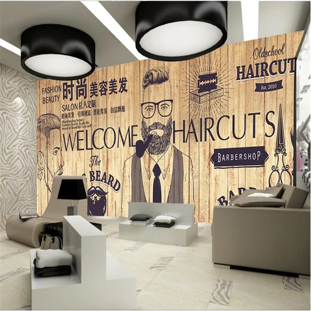 Custom Man Salon Wood Grain Background Mural Wallpaper 3d Barber Shop Hair  Cut Hair Salon Industrial Decor Wall Paper 3d - Wallpapers - AliExpress