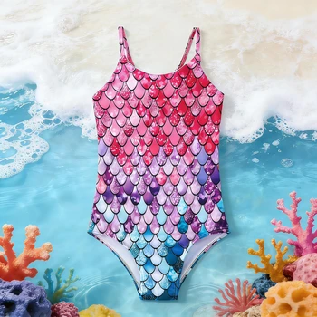 Mermaid Scale Gradient Pink-Purple-Blue Swimsuit 1