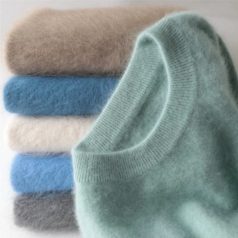 Men 100% pure Mink Cashmere Sweater O-Neck Pullovers Knit Large Size Winter Tops Long Sleeve Jumpers turtleneck sweater basic sweater jacquard sweater