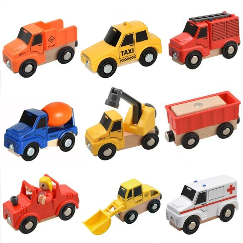 Magnetic Wooden Trolley and Vehicle Set for Kids – Educational Track Accessories and Toys