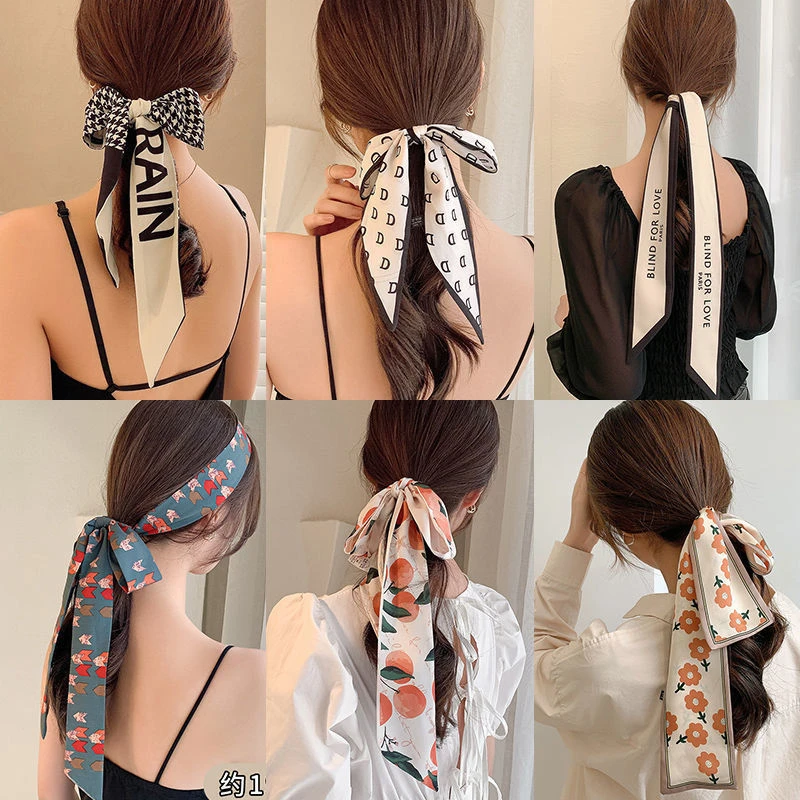 French Braided Hair Ribbon Tied Ponytail Plus Long Silk Scarf Hair Band Female Tied Hair Scarf New Ribbon Head Rope Headdress big hair clips