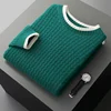 New Autumn/Winter Wave 100% Merino wool cashmere sweater men's O-neck pullover warm bottom knit shirt top 5