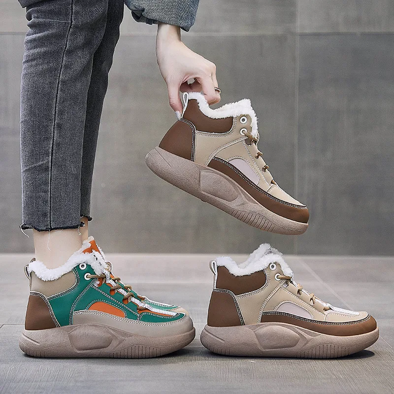 Women's Winter Sports Shoes 2022 New In Furry Warm Sneakers Woman Comfort Skateboard Shoes Ankle Snow Boots Zapatillas Comodas