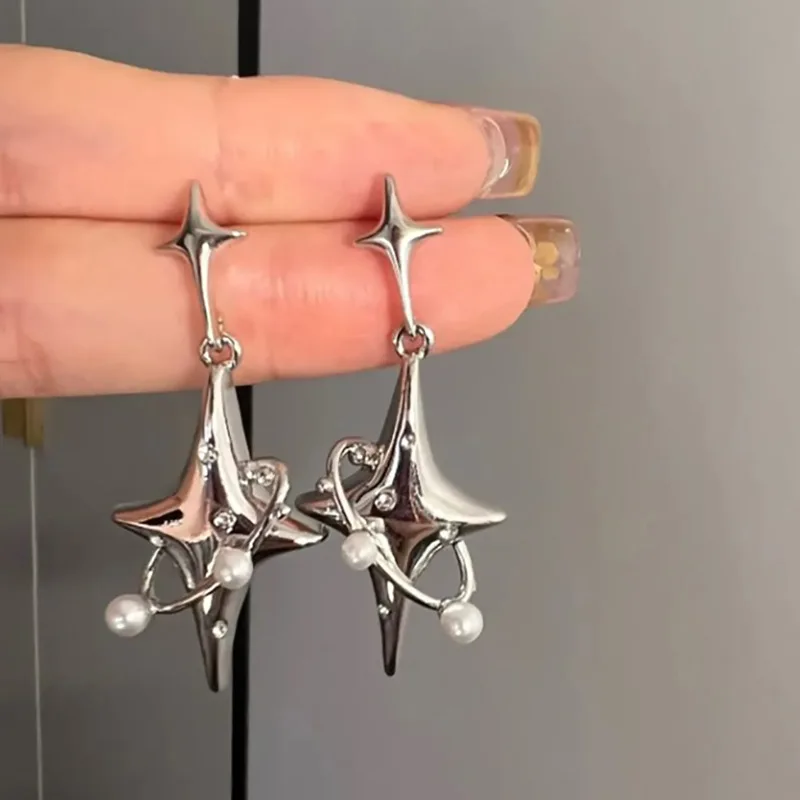 Stylish Silver Star Opal Hoop Earrings for Women