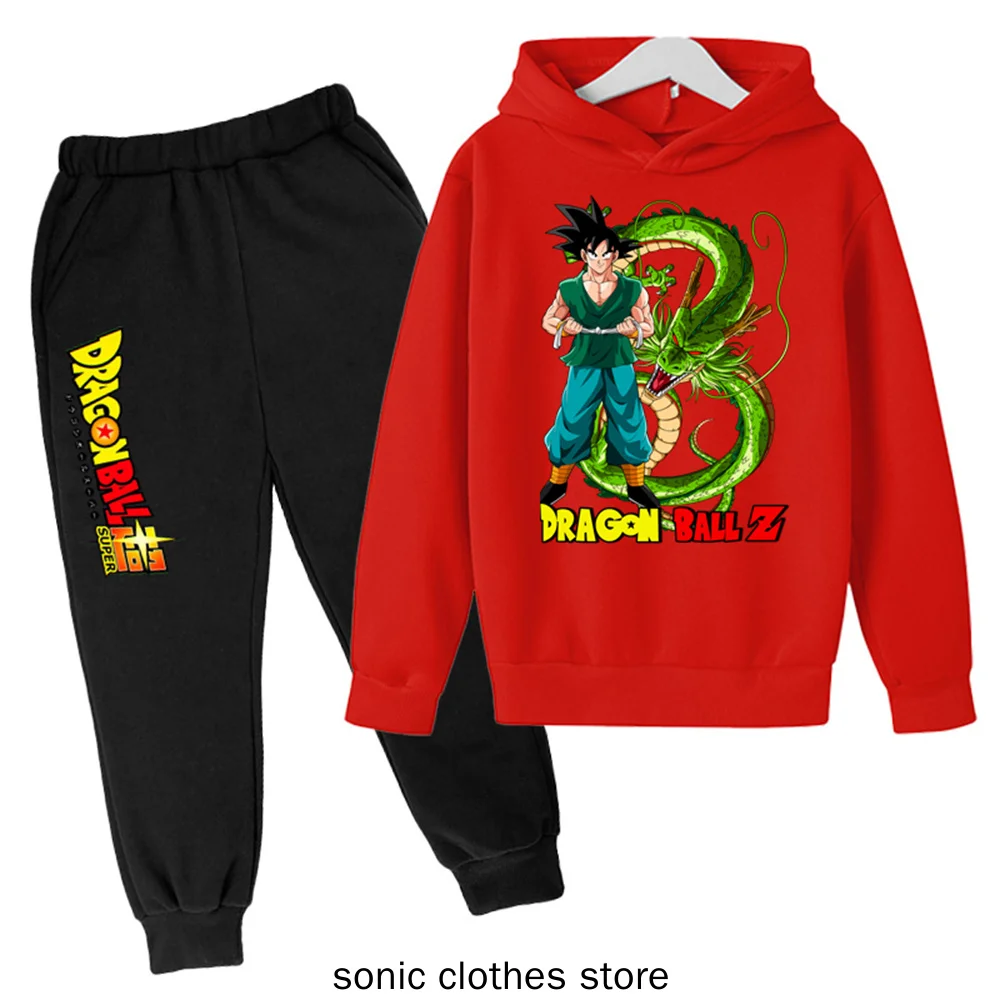 

2023 Anime Dragon Ball Hoodie Set Kids Clothes Girls Clothing Kakarotto Hooded Goku Sweaters Baby Boys Hooded +pants 2pcs