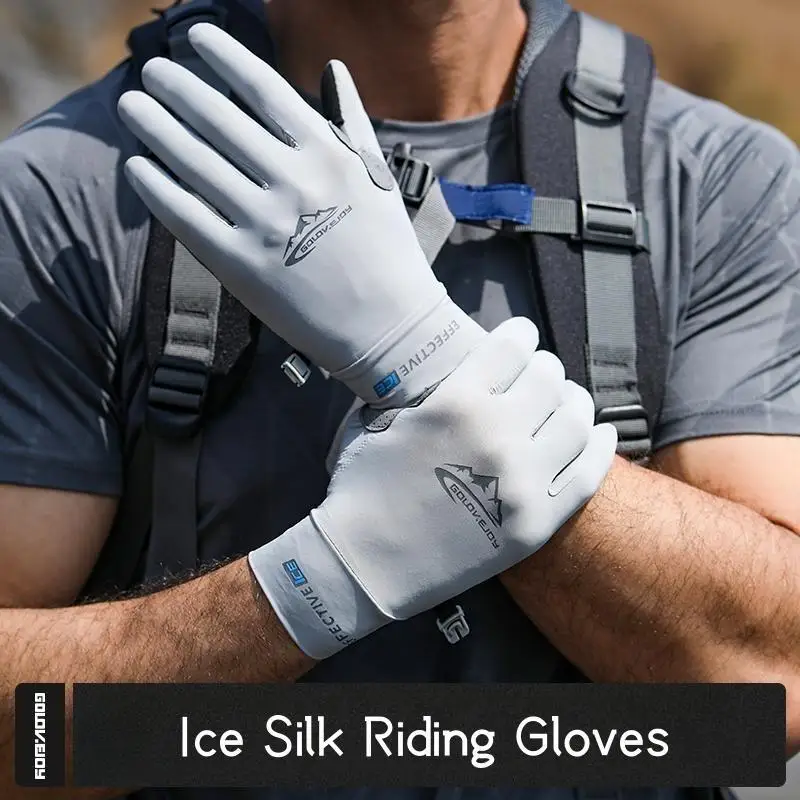 Golovejoy Ice Silk Sunscreen Riding Gloves for Men Summer Outdoor Sports Gloves Touchable Screen Non slip Open Finger Gloves 3