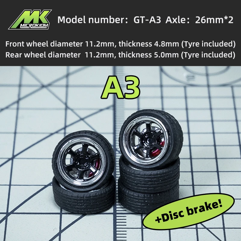 Microkiom 11.2mm 1/64 Car Model GT Series Modified wheel belt Metal shaft injection wheel Disc brake  (larger size) 4