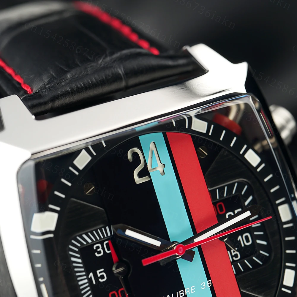 2022Fashion New Men's Color Bar Square Dial Sapphire Mirror Stainless Steel Leather Strap Sports Leisure Waterproof Quartz Watch
