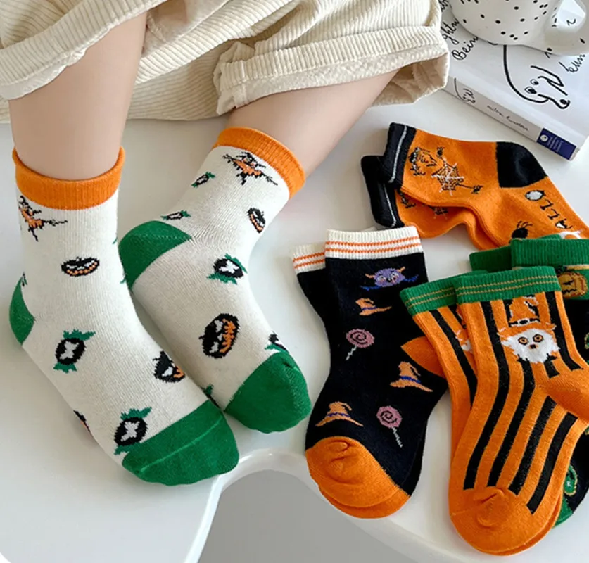 Chaussettes Halloween Pour Enfants - Motifs Fantômes Citrouille Et Chapeau Sorcière - Chaudes, Douces Et Drôles - Idée Cadeau Anniversaire Ou Rentrée