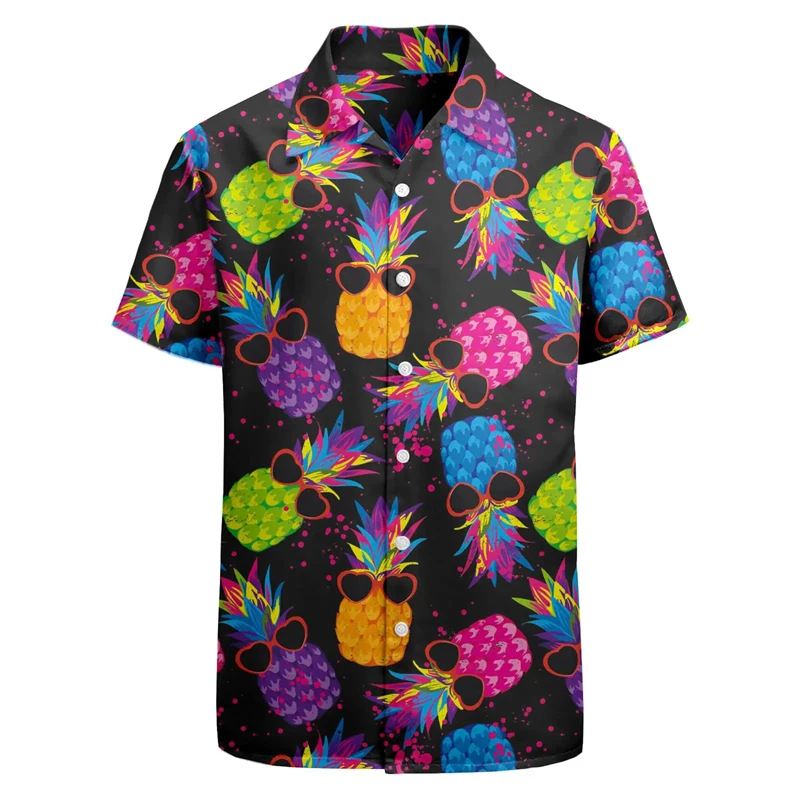 Summer Men's Holiday Lapel Camisa Fruit 3d Print Harajuku Hawaiian Shirts Fashion Unisex Clothes Beach Short Sleeve Blouses Tops 3