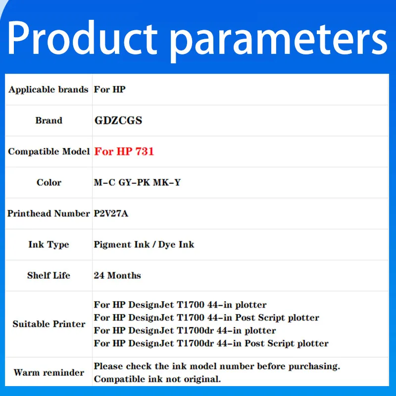 HP 731 프린트 헤드용 새 제품 HP DesignJet T1700 T1700dr T1708 플로터 프린터 P2V27A 731 프린트 헤드