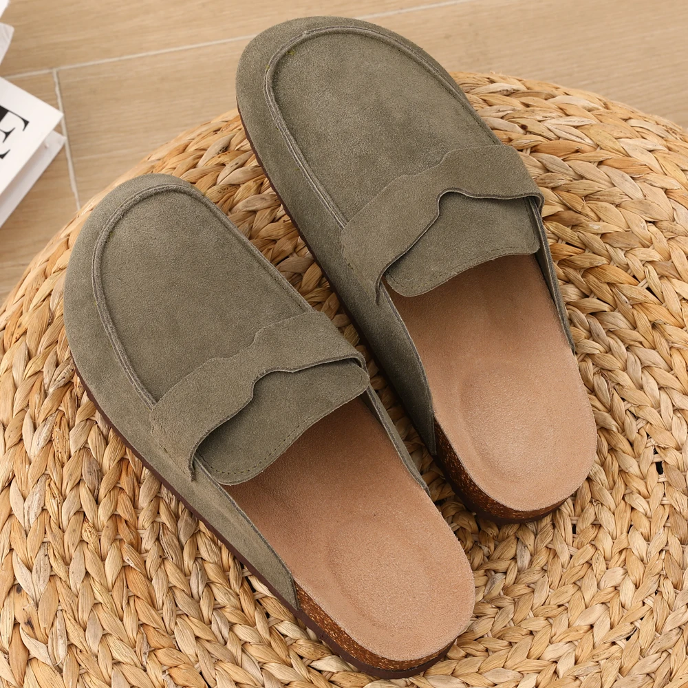 Comwarm New Fashion Clogs For Women Suede Leather Mules Slippers Female Home Classic Antislip Cork Clogs Shoes With Arch Support