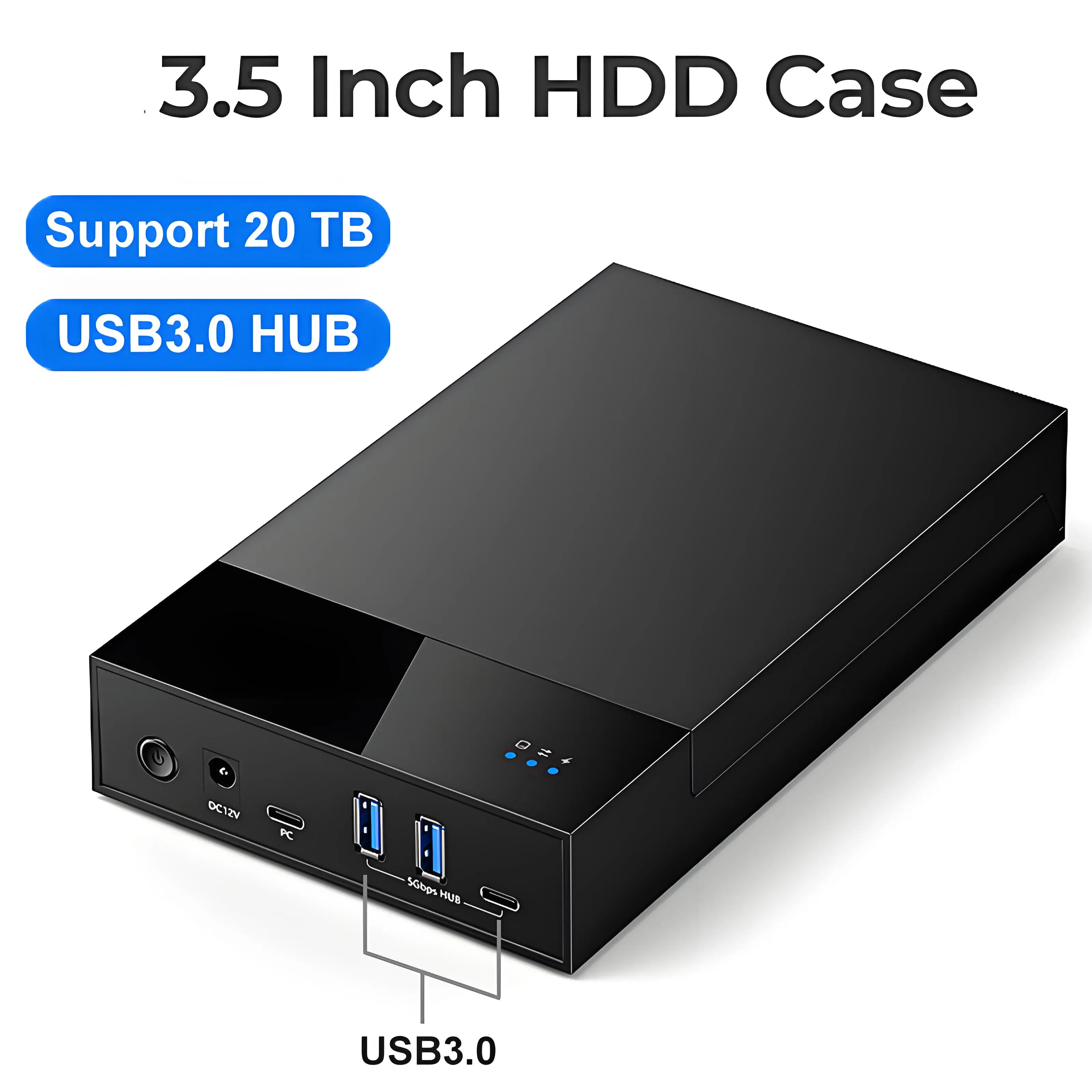 Boîtier de disque dur externe 3.5/2.5 pouces avec HUB USB3.0, USB 3.0 vers SATA, prise en charge du boîtier de disque dur de 20 to pour ordinateur portable