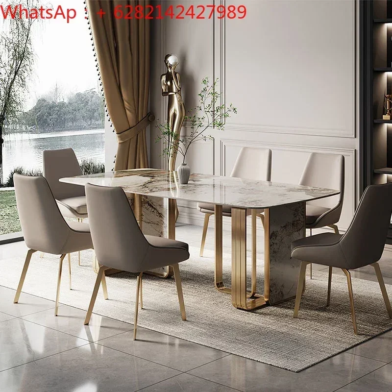 Modern simple rectangular negotiation table Italian high-end smooth rock table and chair combination furniture custom