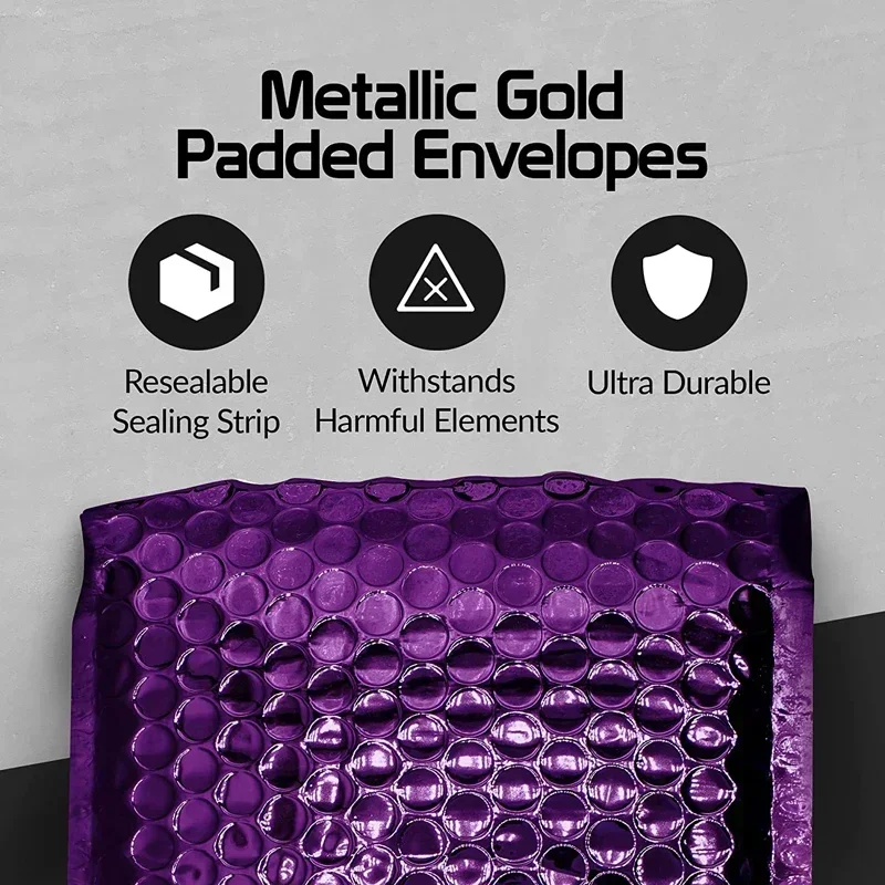 100Pcs Packing Bag Purple Bubble Mailer Holographic Bags for Packaging Laser Envelopes Shipping Packages Small Business Supplies