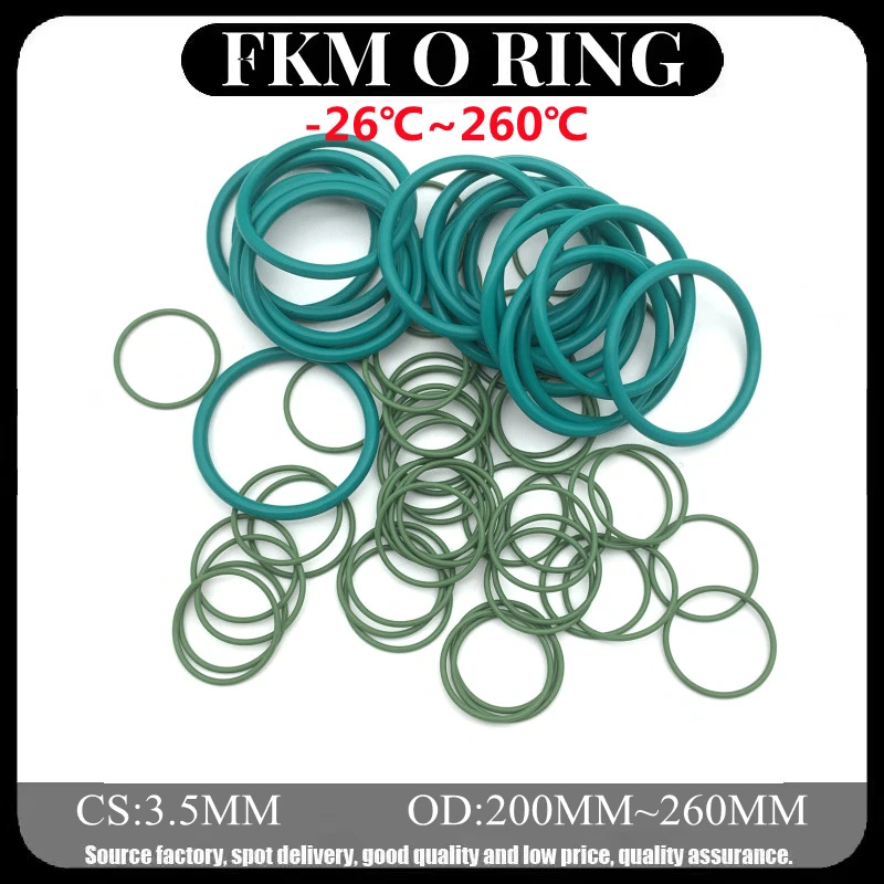 

1pcs Superior FKM Fluorine Rubber O Ring CS 3.5mm OD 200 ~ 260mm Sealing Gasket Insulation Oil High Temperature Resistance Green