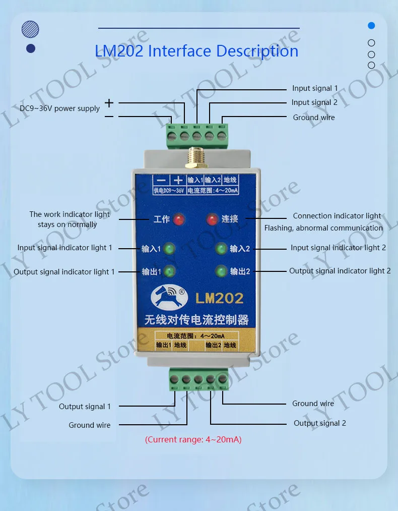 LM202 analog wireless transmission module current controller 4-20mA current acqu
