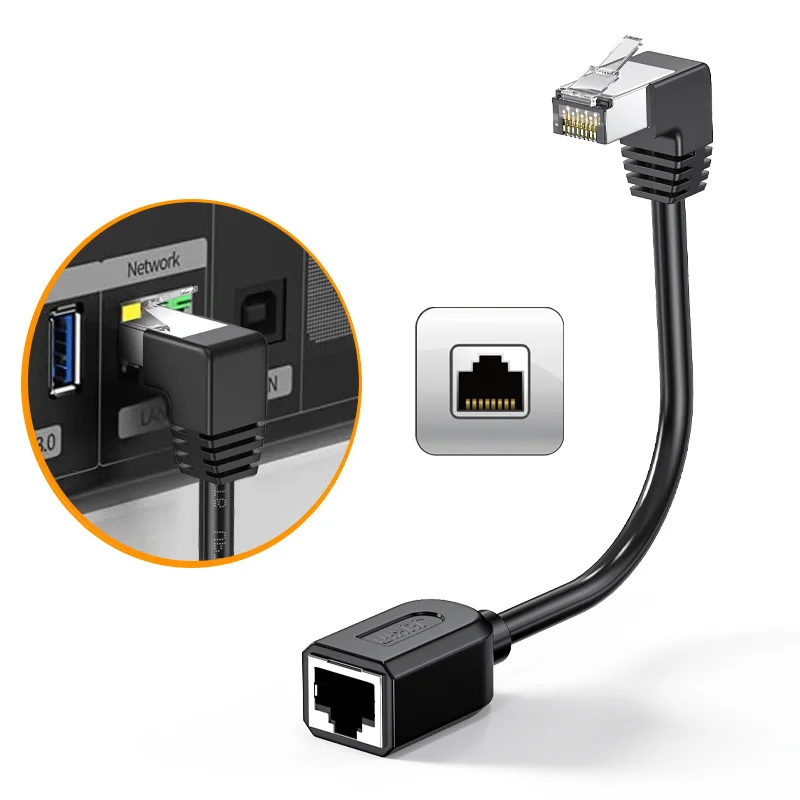 Enhanced Angled Cat6 Network Extension Cable - Gigabit RJ45 Shielded with Ear Extension