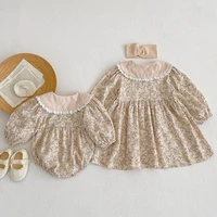 2023 Spring Baby Girls Sister Clothes Toddler Baby Rompers Princess Children Girls Long Sleeves Floral Printed Dresses Clothes 2