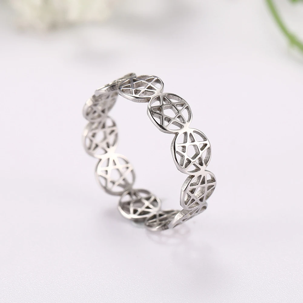 Couples Rings Stainless Steel Ring Finger Ring COOLTIME Supernatural Pentagram Ring for Women Stainless Steel Geometric Circular Pentacle Couple Rings