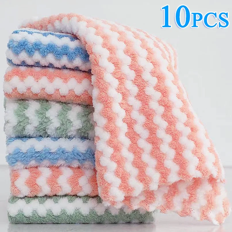 

10PCS Coral Fleece Dishcloths Thickened Kitchen Cleaning Towel Absorbent Non-stick Oil Microfiber Rag Pan Pot Dish Wipe Cloth