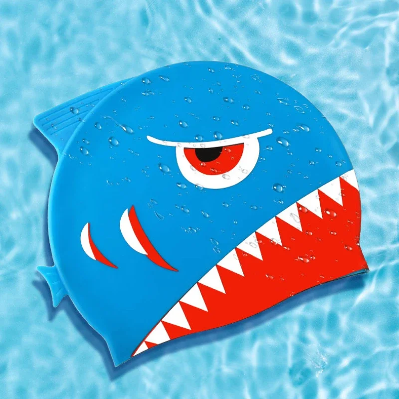Cartoon Cute Fish Shark Shape Silicone Swimming Cap for Children Protect Ears Swim Hat for Boys Girls Swimming Pool Accessories 4