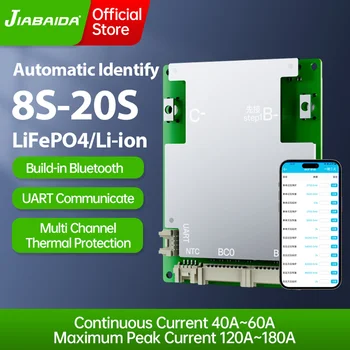 Jiabaida 40A 50A 60A 80A Triciclo Elettrico Smart BMS 8S 9S 24V 10S 11S 12S 13S 14S 36V 15S 16S 48V 20S 60V LiFePO4 Li-Ion BMS