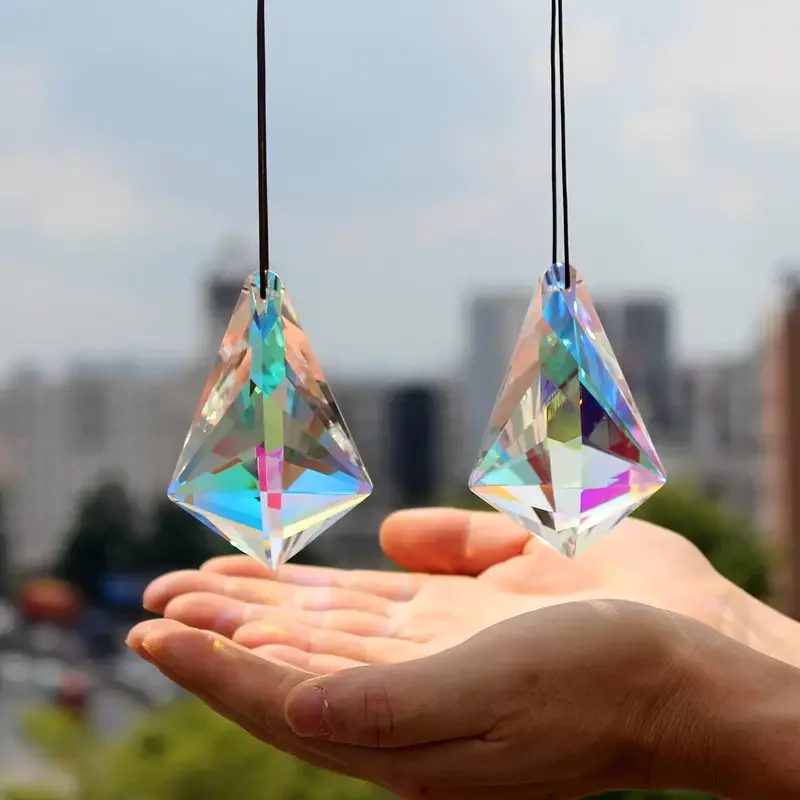 1 pc prism glass hanging cut geometric drop hanging rainbow maker window balcony kitchen garden decoration