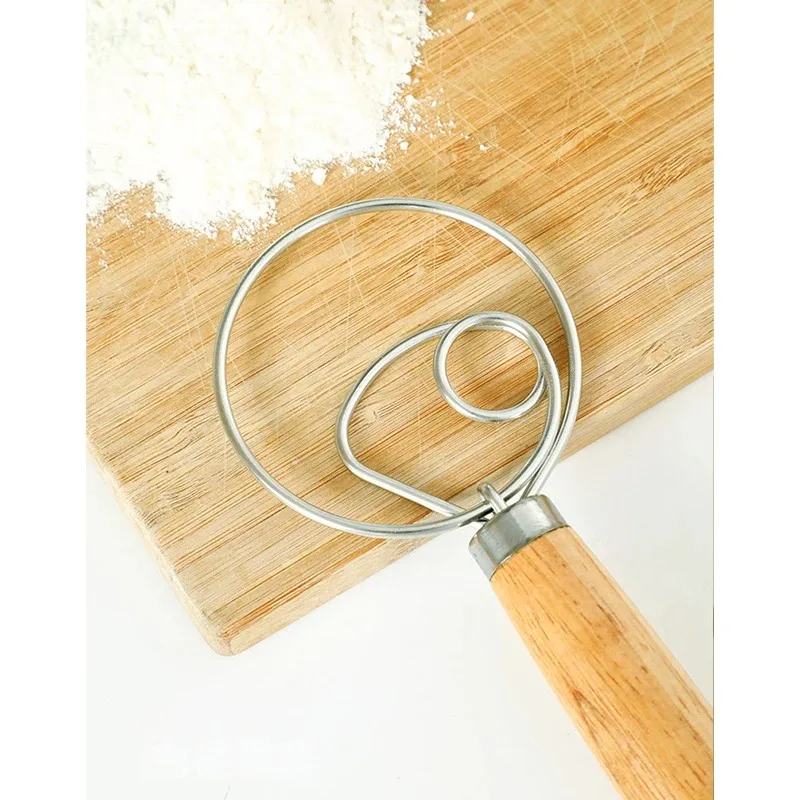 13inch Danish Dough Whisk Stainless Steel Dutch Style Bread Dough Hand Mixer Wooden Handle Kitchen Baking Tools Artisian Blender