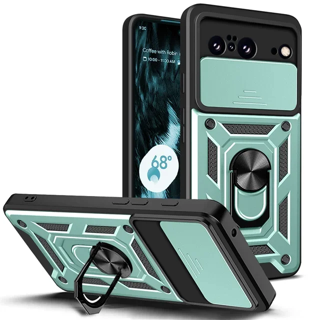 Military Grade Armor Phone Case with Camera Lens Protection and Magnetic Holder Ring Cover