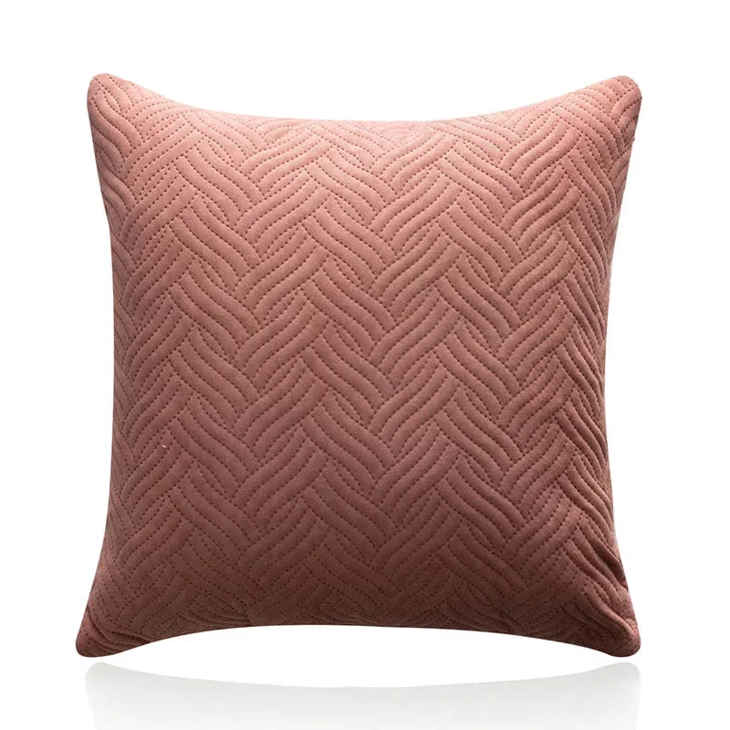 Pink interlocking quilted velvet pillow cover