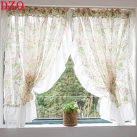 Idyllic American Rural Flowers Window Tulle Door Curtains Floral Gauze Warp Ruffled Door Curtains for Kitchen Balcony #A119 1