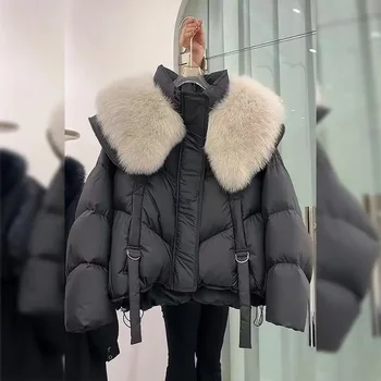 Giacca invernale in cotone Cappotti corti solidi spessi da donna Nuovo colletto in pelliccia allentata casual coreano Capispalla da donna Temperamento caldo Top 1