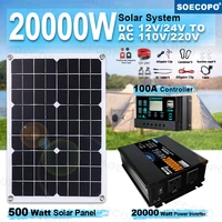 SOECOPO 20000W ensemble complet de système solaire 500W panneau solaire, onduleur (2 prises) 12V/24V 110V/220V, contrôleur 100A maison, Camping 1