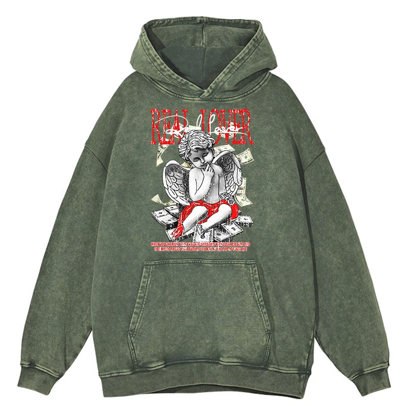 thumbnail image 1 of Sudadera con capucha para hombre, estilo retro desgastado, lavado "Un verdadero amante es alguien que te aprecia", ropa de otoño, hip hop, 100 % algodón, nueva sudadera de gran tamaño, 1 of 5