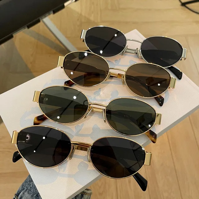 Lunettes de soleil ovales à la mode pour femmes, marque de luxe de styliste, monture métallique, classiques, Vintage, rondes, unisexe, 2025 1