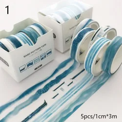 Set of 5 Cute Grid Solid Color Washi Tapes (1)