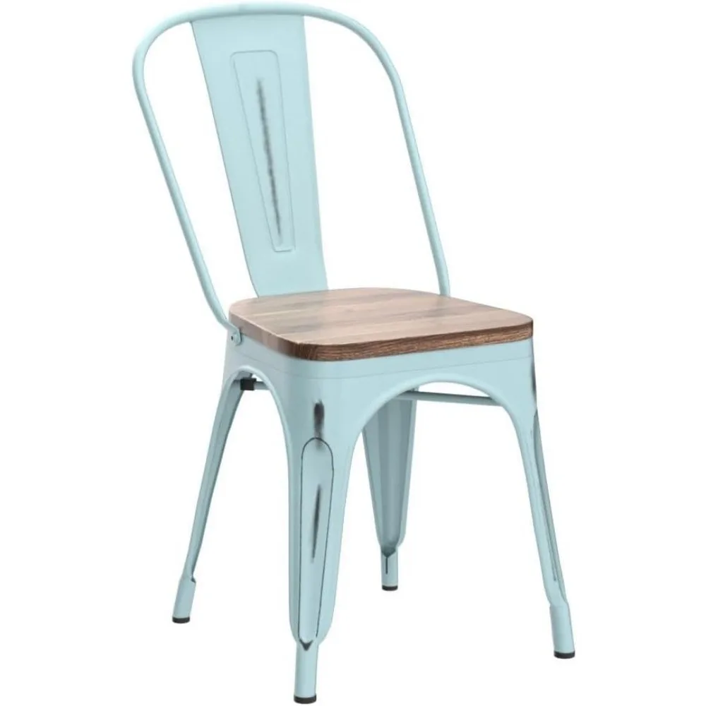 Metal Chairs with Wooden Seat Modern Industrial Distressed Indoor Outdoor Metal Kitchen Dining Room Chairs Set of 4