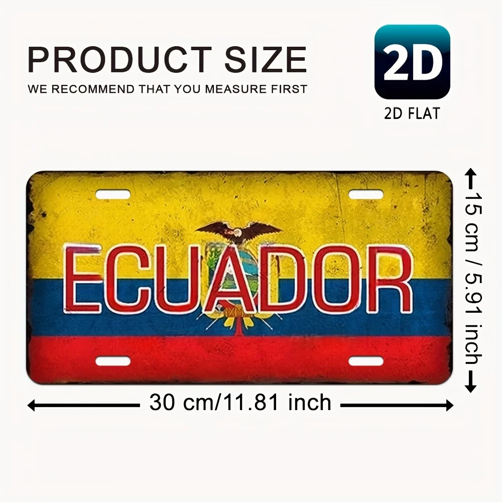 2D 평면 인쇄 빈티지 스타일 에콰도르 국기(국장 ECUADOR 포함) 알루미늄 틴 페인팅, 번호판 모양 남부 스타일